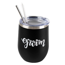 Funky Junque 12 OZ Insulated Wine Tumbler - Groom (Black/White)
