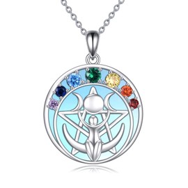 YAFEINI Triple Moon Goddess Pentagram Pentagram Necklace Gifts for Women Sterling Silver Chakra Pentagram Necklace Pagan Wiccan Magic Amulet Necklace Jewellery Gifts, Sterling Silver
