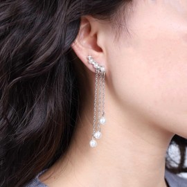 Iaceble Vintage Pearl Tassel Earrings Pearl Ear Climber Earrings Silver Pearl Stud Earrings Crystal Pearl Crawler Earrings White Pearl Dangle Earrings Jewelry for Women