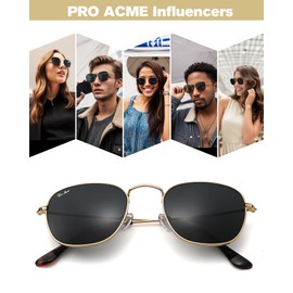 Pro Acme Glass Square Sunglasses Vintage Metal Frame UV400 Protection Trendy Shade Sun Glasses（Gold/grey）