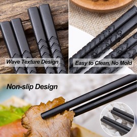 10 Pairs Fiberglass Chopsticks, PYBBO Reusable Premium Japanese Chinese Korean Chopsticks Dishwasher Safe, Non-Slip, Lightweight, 24cm/9.5 inches - Black