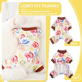 Dog Pajamas Cute Duck Soft Fleece Stretchy Dog Onesie Pet Pjs Fall Dog Clothes for Small Dogs Girl Boy (Small, Brown Monkey)
