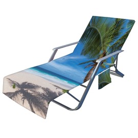 FANSU Protective Cover for Garden Lounger, Ocean Print Terry Towelling Towel for Sun Lounger, Microfibre Quick-Drying Beach Towel with 2 Pockets, Beach Towel for Swimming Pools, Beaches, Garden Hotels