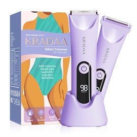 Recortadora de bikini para mujer de pelo púbico: maquinillas de afeitar eléttricas recargables para mujer, afeitadora eléctrica sin dolor (morado glic