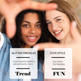 Glitter Freckles 8 Pcs Brown Glitter Freckles Face Tattoo, Cute Mixed Speckles Patches, Trend Face Makeup Fake Freckles, Sparkle Freckles for Women, Festival Party Supplies, Party Decorations Women