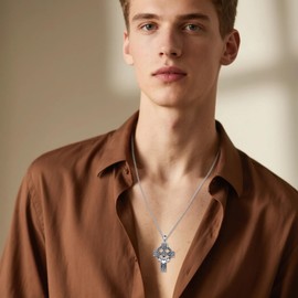 Celtic Cross Necklace For Men S925 Sterling Silver Claddagh Cross Pendant Necklaces Celtic Knot Amulet Necklace Religious Jewelry Gifts For Men Women