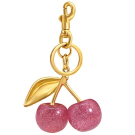 SKYFUN Cherry Keychain for Women Glitter Cherry Bag Charm Key Chain for Purse Wallet Handbag Backpack Jewelry Accessories Gift for Birthday Christmas Valentines Day, Alloy Pink