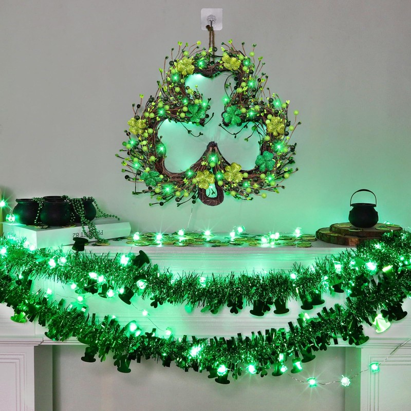 St Patricks Day Decorations, Shamrocks Wreath for Front Door, 20