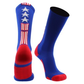 MadSportsStuff Patriot Stars and Stripes Team USA American Flag Crew Socks (Royal/Red/White, X-Large)