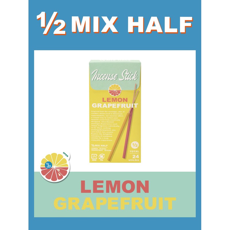 1/2 MIX HALF Incense, Lemon & Grapefruit Incense Stick, Short