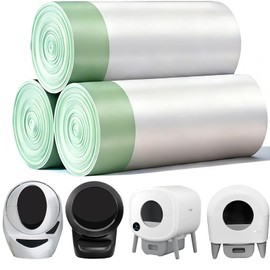 KropBom 45 Count Waste Drawer Liners Bags Compatible with Litter Box Robot 4 and 3, Thick Self-cleaning Cat Litter Box Liners refill with Drawstring Heavy Duty 10-12 Gallons of Capacity