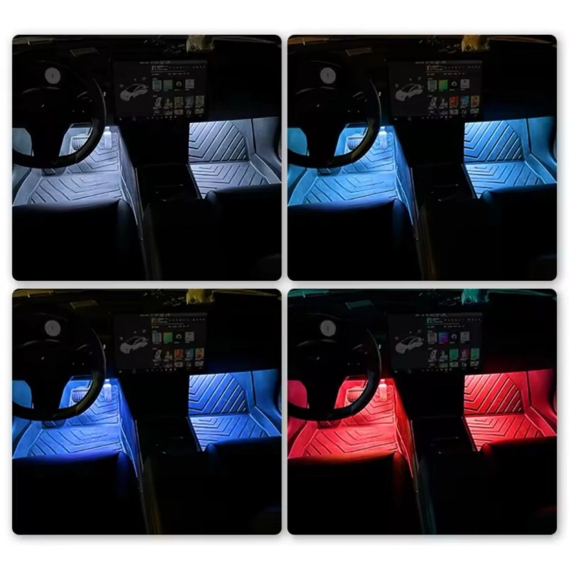 2Pcs Universal Blue LED Car Interior Ambient Foot Light W/USB