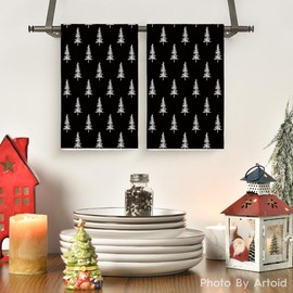 Artoid Mode Black Xmas Tree Christmas Kitchen Towels Dish Towels, 18x26 Inch Farmhouse Holiday Winter Decoration Cleaning Set of 2