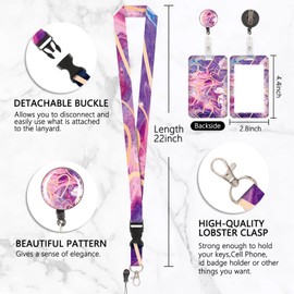 Marbled Card Holder ID ID Card Holder Detachable Strap with Retractable Clip for Keychains, Business Cards, Door Cards, ID Cards