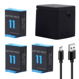 3-Pack Hero 11 Batteries for Hero 12, Hero 11, Hero 10, Hero 9 Black Sport Action Camera with 3 Channel Battery Charging Station Power Fast Portable Accessory High Capacity