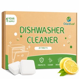 OrientLeaf Dishwasher Cleaner And Deodorizer 24 Pack, 1 Year Supply Dishwasher Cleaning Tablets, Descaler, Removes Limescale, Hard Water Marks, Grease and Odors, Lemon Scent