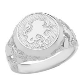 Astrology Jewelry Solid 925 Sterling Silver Leo Zodiac Sign Band Nugget Men's Ring (Size 10)