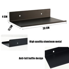 Esmula Pack of 4 Bathroom Shelves, 20 cm Wall Shelf, Black Metal, Metal Shelf, Hanging, Floating Shelves with Hole and Screws for Funko Pop Figures, Collections, Plants, Decor