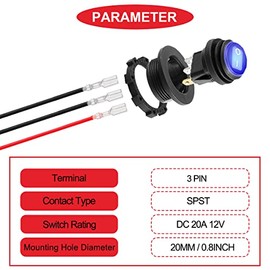 MKBKLLJY MKBKLLJY 4Pcs Round Rocker Switch Waterproof DC 12V 20A,SPST 3 Pin On Off Red/Blue/Green/Yellow LED Lighted Switch for Auto Car Boat RV with Round Shell Switch Housing & Locked Terminal Wires 4Color