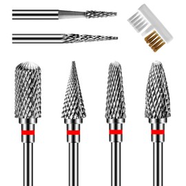 CGBE Nail Cutter Bits, 6 Pieces Nail Cutter Attachments, Grinding Heads Carbide Machine Accessories for Manicure Removal, Acrylic or Hard Gel Polygel, 3/32 Inch Professional Bits for Nail Cutter Red