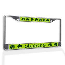Fastasticdeals Metal Insert License Plate Frame Slainte Irish St Patrick's Weatherproof Car Accessories Chrome 2 Holes Solid Insert