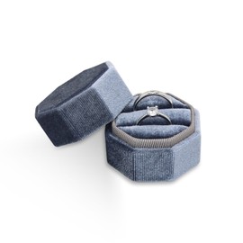 Bototack Velvet Ring Box, Double Slot Octagon Engagement Ring Holder, Elegant Jewelry Gift Ring Box, Ring Earrings Storage Box for Proposal Wedding Ceremony (dark blue)