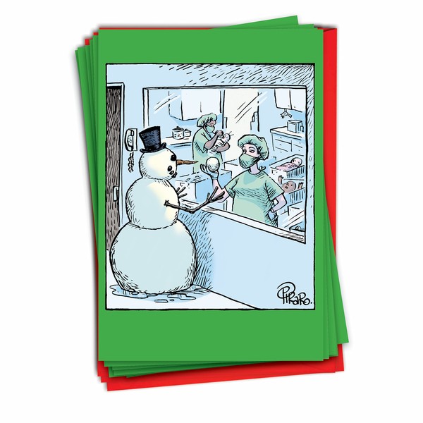 NobleWorks - Box of 12 Cartoon Christmas Cards Funny - Bulk Pack of Holiday Cards for Xmas, Humor Notecard Set (1 Design, 12 Cards) - Snowball Baby C9478XSG-B12x1