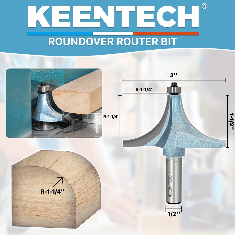 KEENTECH Round Over Router Bit, 1/2" Shank, Edge Forming Router