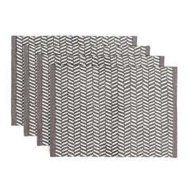 over&back Set of 4 Hand-Blocked Placemats - Colorful Dining Table Mat - Each Placemat is Unique - 100% Cotton - Machine Washable - Kitchen and Home Decor - Grey Herringbone