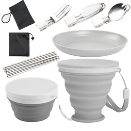 BIZOI 9 Pcs Camping Plate Bowl Cup Cutlery Set, Portable Camping Plates and Bowls Set, Camping Tableware, for Travel, Outdoor Camping, Hiking, Picnic, Lunches, Caravans, Barbecue Parties, Backpacking