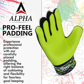 AlphaSports Soccer Goalie Gloves for Kids Boys, Youth and Adult Football Goalkeeper Gloves with 4mm Latex Palm and Double Wrist Protection (Yellow-Fluorescent, Size 7 Suitable for Size S-M Adult)