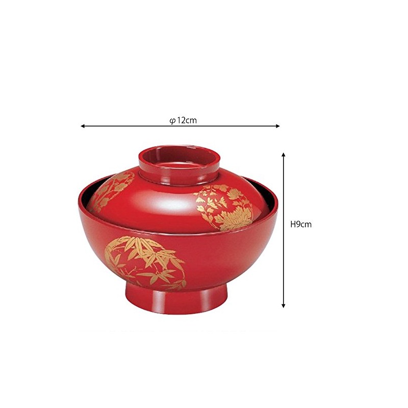 椀 : 3-229-7 朱四君子 4寸 仙才椀 φ12xH9ｃｍ 330ｃｃ 140ｇ