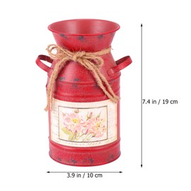Milisten Vintage Decorative Jug Vase Metal Galvanised Flower Vase for Artificial Dried Flowers Rustic Farmhouse (Red)