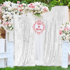 JYFLZQ Silver Payette Sequin Backdrop Curtains 8ft x 8ft 1 Panel Shimmer Wall Backdrop Big Sequin Background Thick Glitter Photo Booth Backdrops for Birthday Christmas Wedding Parties