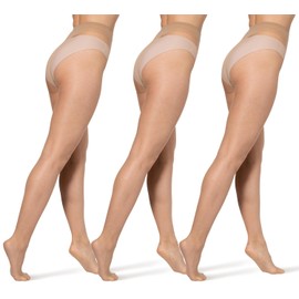 BANANALU 8 Denier Ultra Transparent Elastic Tights for Summer, Natural set of 3