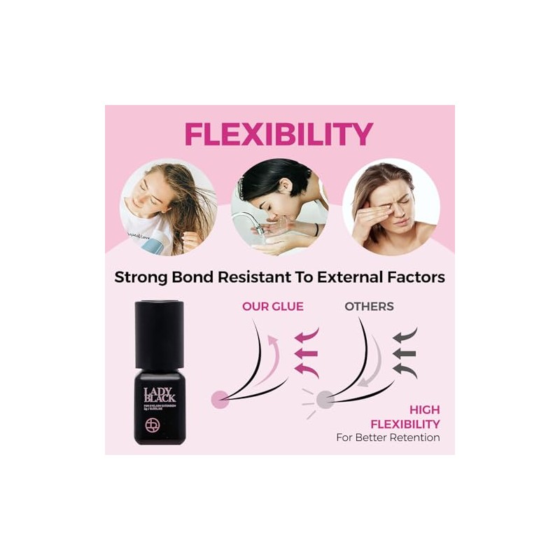 Pegamento de extensión de pestañas negro para mujer, 5 ml,