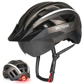 Victgoal Bike Helmet, MTB Mountain Bike Helmet with Magnetic Visor, Removable Sun Visor Cap and LED Rear Light, Cycling Helmet Racing Bike Helmet for Adults Men’s / Women’s (M: 54 - 58 cm – Ti)