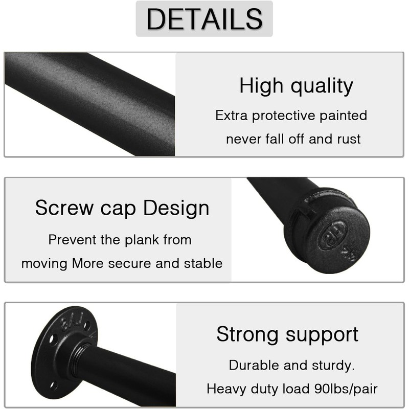 OVOV Black Industrial Pipe Shelf Brackets Heavy Duty Pipe Floating