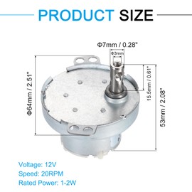 sourcing map Slow Speed Motor JS-50T Electric Motor Brushed Gear Motor, 12V DC 20RPM Motor CW/CCW D Shaft DC Motor Large Torque for 3D Printer Filament Rotating Display Stand