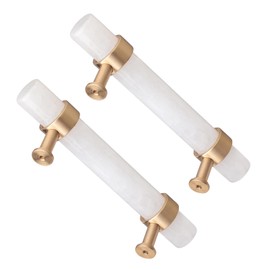 Rockcloud Pack of 2 Rock Crystal Stone Drawer Pulls Handle with Screws Brushed Brass Cabinet Knobs Hardware Accessories for Kitchen Dresser Cupboard Home Decoration