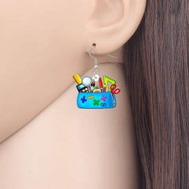 TIZURO Back To School Acrylic Cute Ruler Pencil Cups Earrings Fun Pencilcase Dangle Novelty Jewelry For Women Teacher's Day Charms Gifts (Blue)