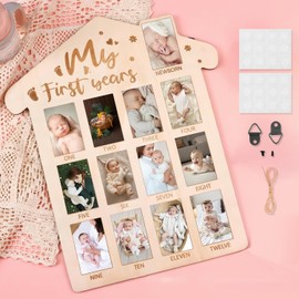 Febvao 12 Monthly Picture Frame,One Year Birthday Wooden Photo Board, My First Year Milestone Photo Board Baby First year Wood Sign (Arches)