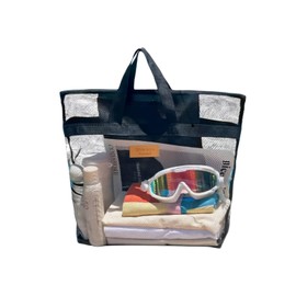 Frenflu Beach Bag, Lightweight, Mesh Bag, Spa Bag, Hanging Toiletry Bag, Large Capacity, Mesh, Bath, Swimming, Handbag, 12.6 x 14.2 x 16.9 x 16.9 inches (32 x 36 x 43 cm), Black