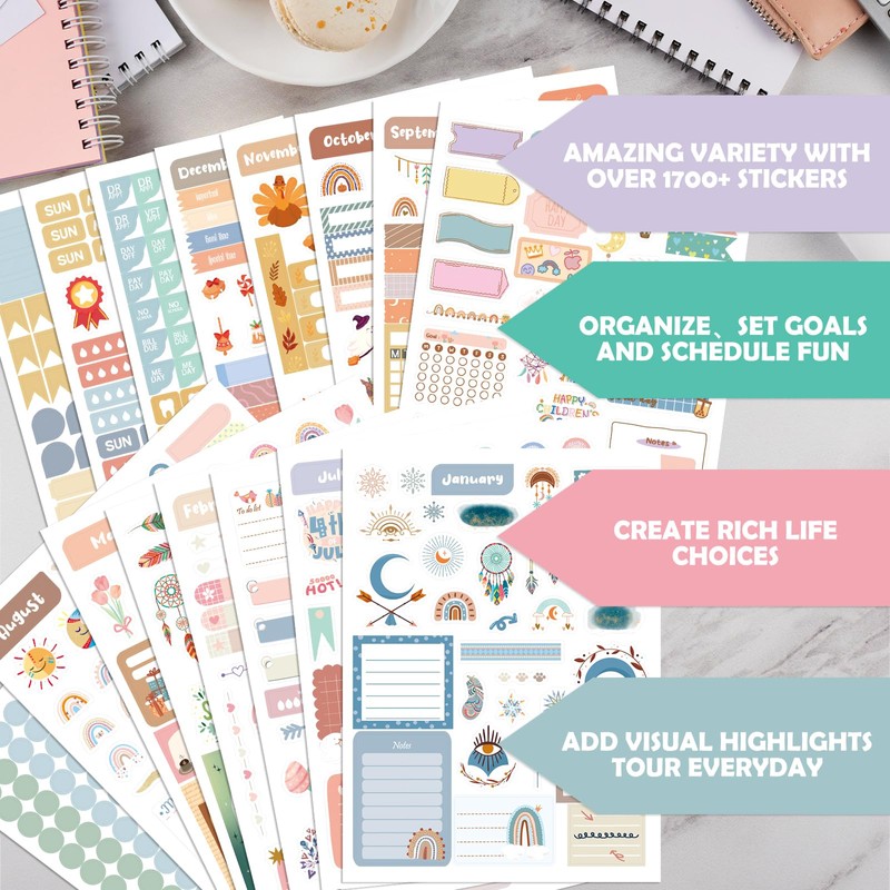 Joyberg 1700+ Planner Stickers - 24 Calendar Stickers Per Pack