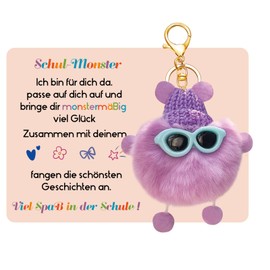 Geschenk Einschulung Schul Monster Plüsch, Einschulung Schlüsselanhänger, Glücksbringer Schule, Mutmacher Anhänger Mäppchen oder Ranzen (Lila)