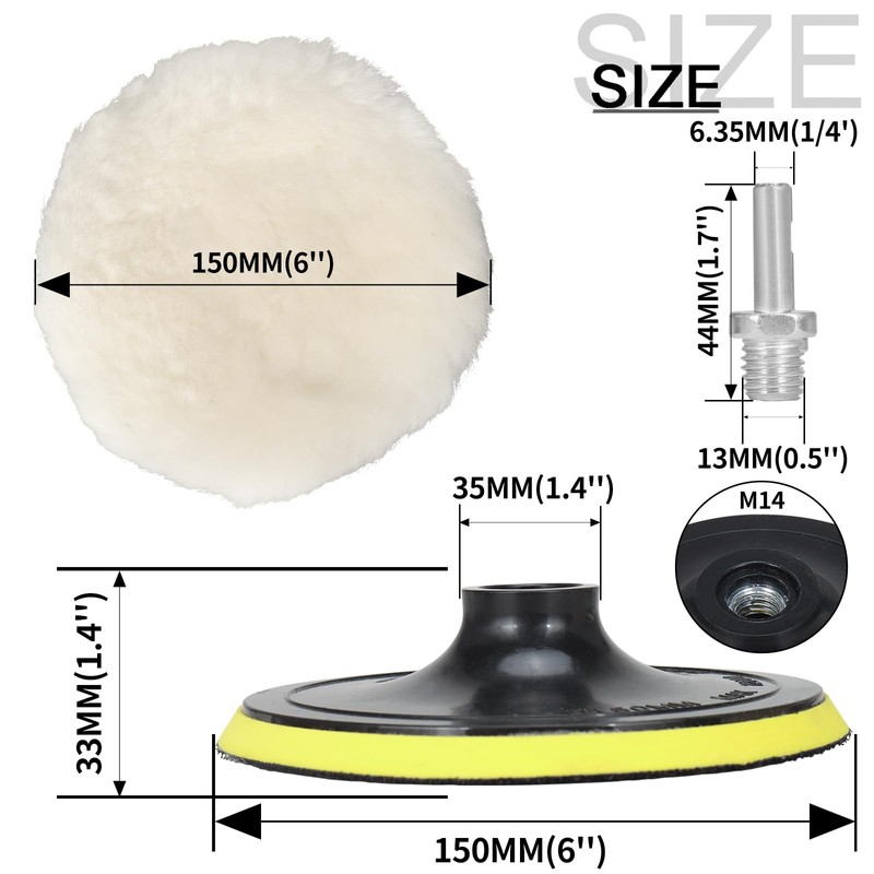 NuoDunco 7 Pieces 6 Inch Wool Polishing Pad Kit -