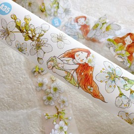 RICHTAPES Seahorse Forest Vol6 A35 Pear Blossom White, Pre-Cut Washi/PET Tape Stickers, Original Design, for Scrapbook Supplies, Scrapbook Tape Stickers, Junk Journal Supplies (Washi Paper)