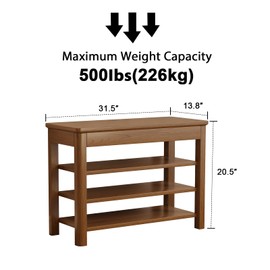 AQIMUELE 3 Tier Shoe Bench with Storage, Wood Shoe Rack for Front Door Entrance, Entryway Shoe Storage Bench.