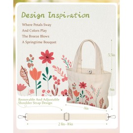 Miss Adola Cute Mini Canvas Tote Bag for kids - Aesthetic Bags Size 8''× 6'' with Magnetic Buckle for Women Girls Cloth Cotton Tote Bag Can Carry by Hand or Crossbody for Keys, Phone, Wild Flower