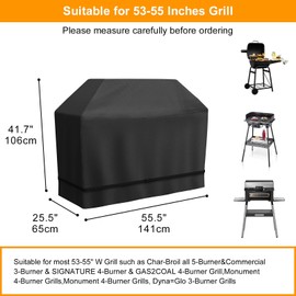BBQ Cover, Gas Grill Cover, Waterproof, Grill Cover with Adjustable Straps for Weber Genesis Charbroil 141L x 65W x 106H cm, Black